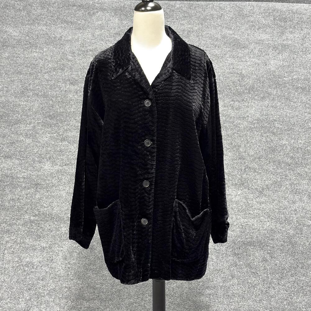 Karen Kane Jacket Womens Medium Black Textured Velvet Button Front Made USA - Picture 1 of 14